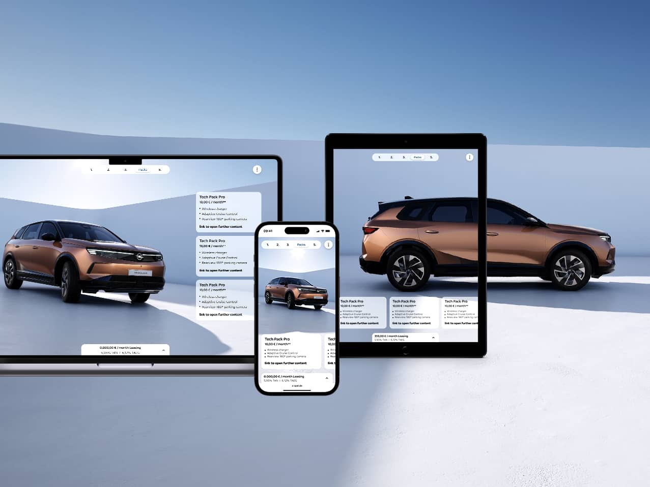 Vista su Macbook, Iphone e Ipad di Nuov Opel Grandland della schermata di configurazione online