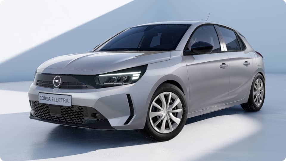 Vista frontale di Opel Corsa Edition e modelli GS argentati